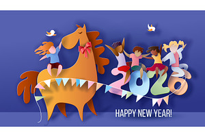 Child girl riding horse new year, a Person Illustration by Valenty