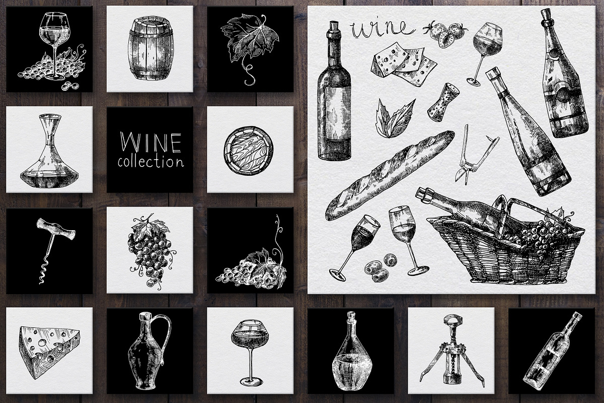 Hand drawn vector wine illustrations, a Food Illustration by CARROTDESIGN (Photo 2 of 4)