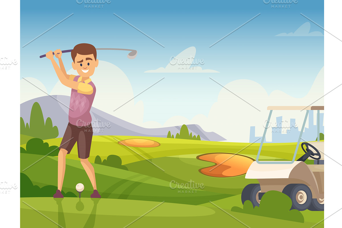 Golf player cartoon background sport, a Graphic by Onyx