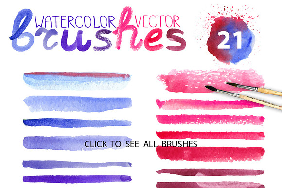 Watercolor vector brushes.Mini set preview 2