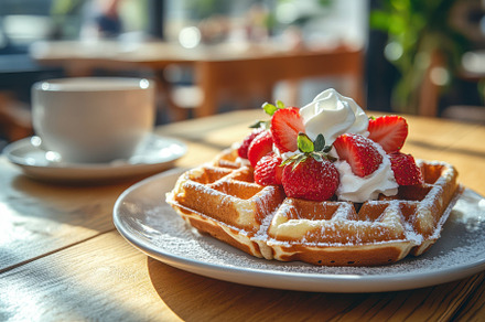 Delicious Waffles with Strawberries, a Background Photo by Pixeness
