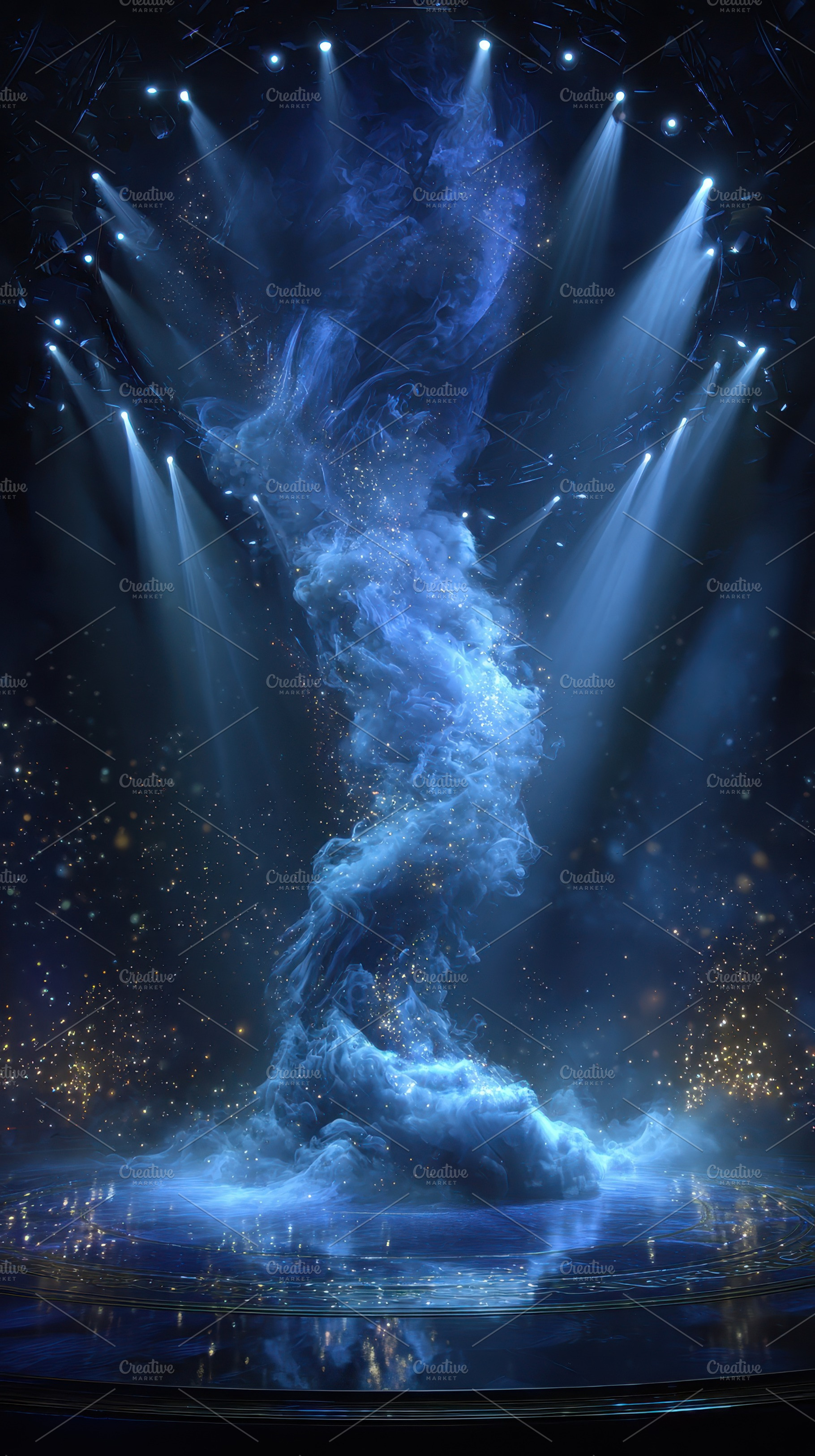 Blue smoke swirl stage lighting spec, a Photo by Pixeness Studio