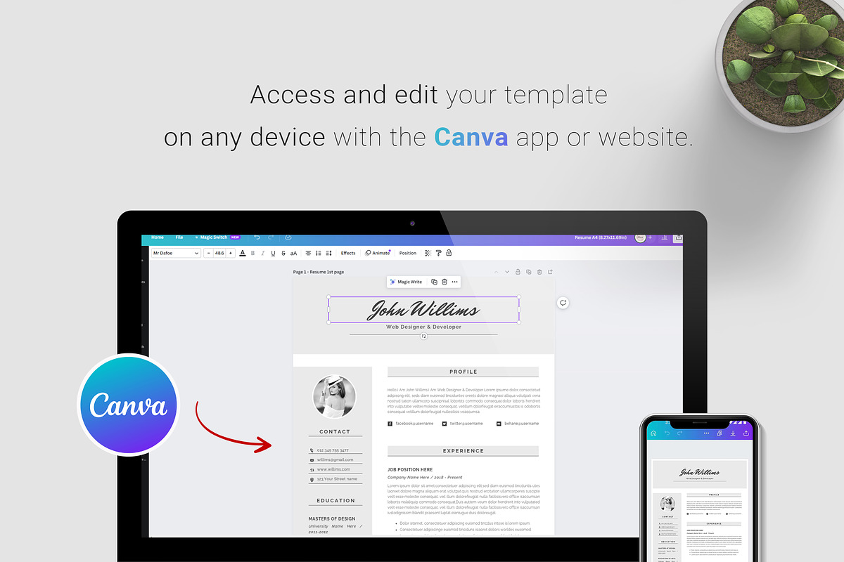 Resume / CV Template | Canva & Word, a Resume Template by CreativeZoom (Photo 5 of 7)