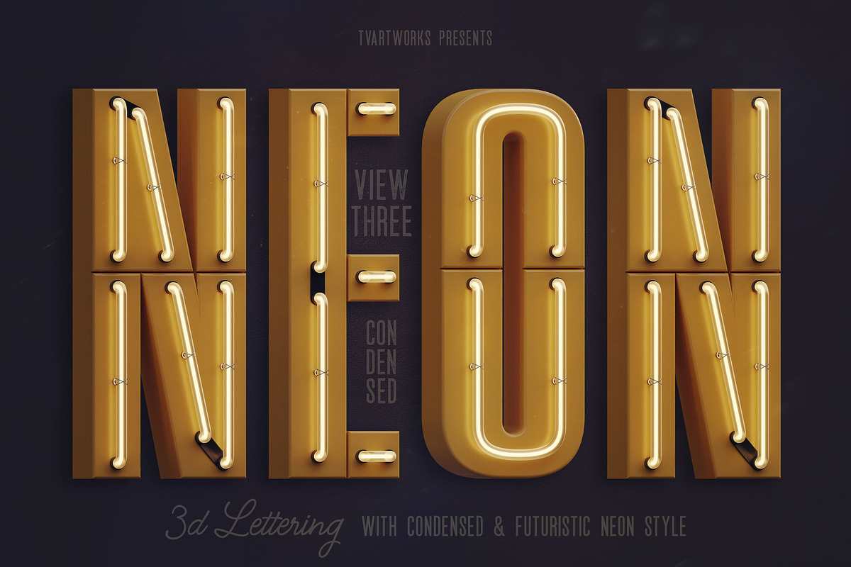 Condensed Neon 3D Lettering, a Graphic by TVartworks