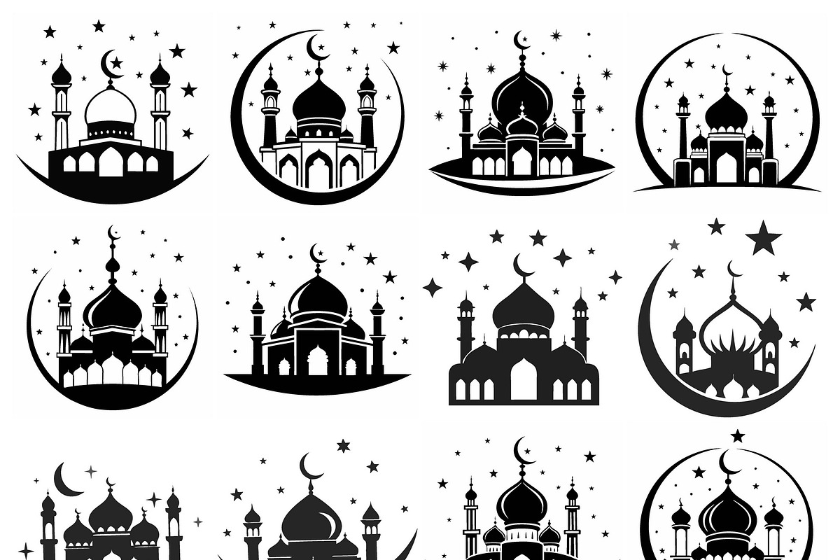 Islamic mosque silhouette designs, an Object Graphic by Billah Hub