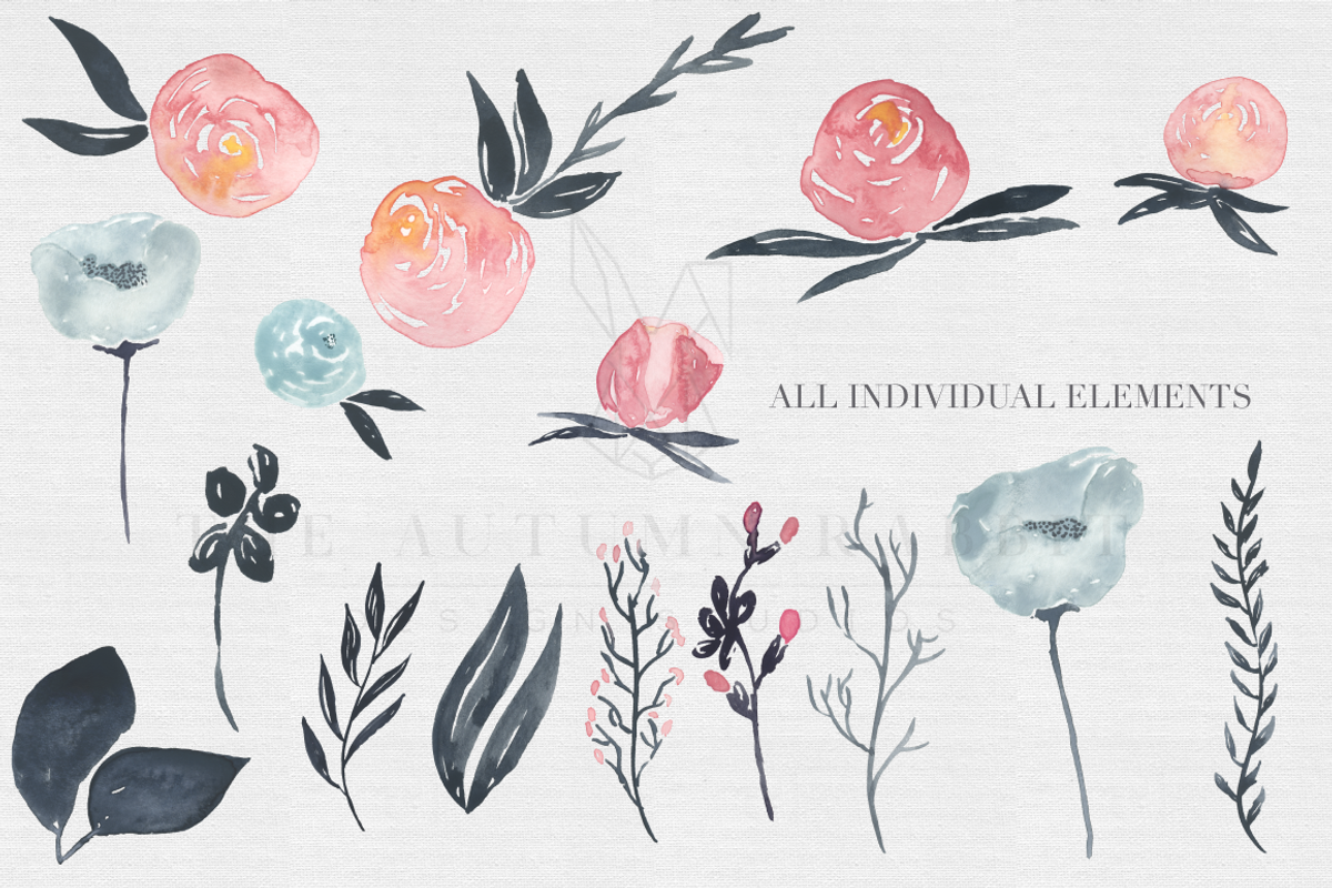 Navy + Blush Watercolor Clipart Set, an Illustration by The Autumn Rabbit Ltd (Photo 2 of 2)