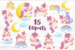 Cute Baby Unicorn Clipart Set