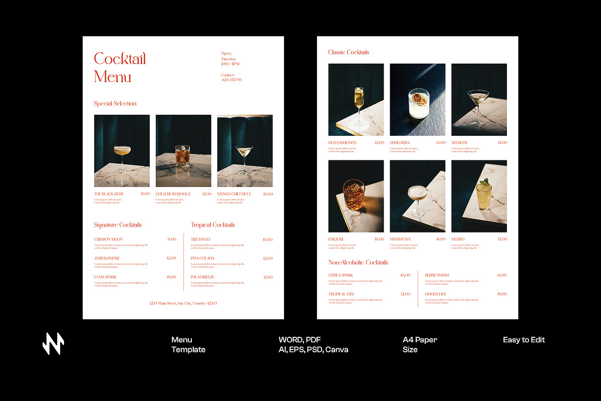 White Minimal Cocktail Menu Template