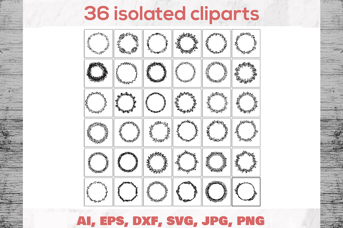36 hand drawn floral wreaths, a Background Graphic by IRSYART (Photo 2 of 7)