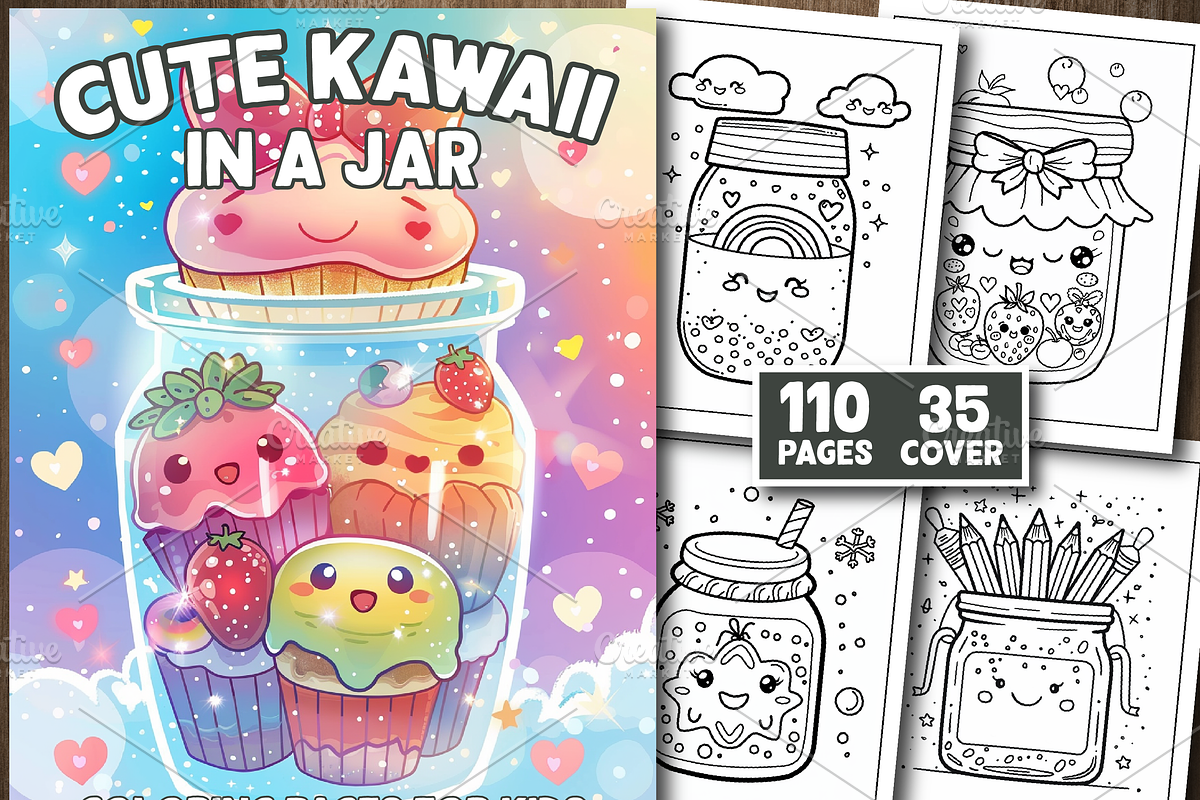 Cute Kawaii In A Jar Coloring Book, an Education Illustration by Design Station (Photo 1 of 5)