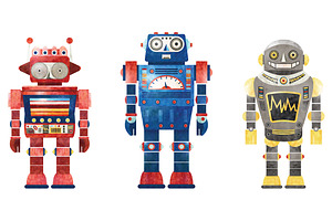 Watercolor Retro Robots Collection