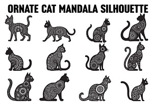 Ornate Cat Mandala Silhouette Design, an Illustration by Creativeshirt