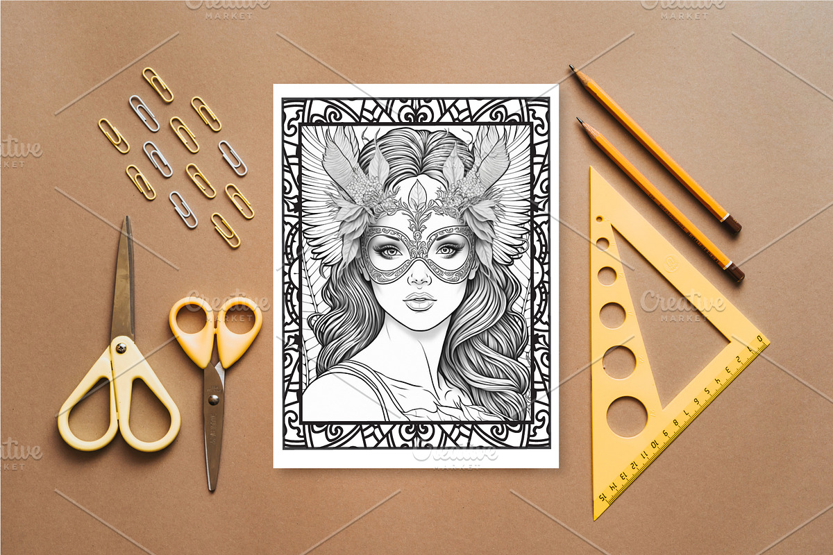 100 Mardi Gras Coloring Pages, a Person Illustration by Blue Digital Studio