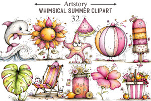 Whimsical Summer Clipart, an Illustration by designcity5