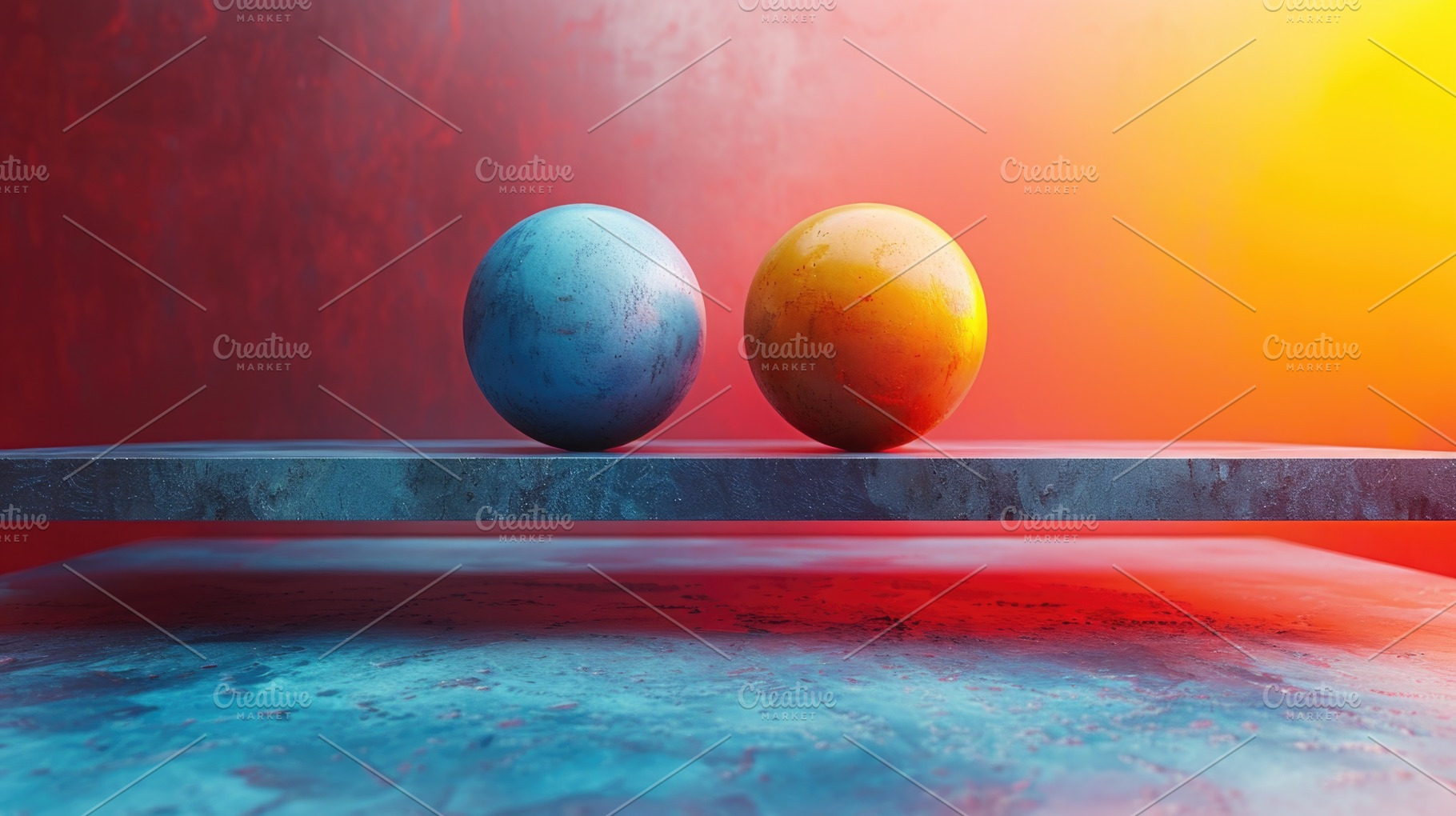 Colorful Abstract Spheres on Minimal Platform With Warm Gradient, a Background Photo by José Manuel Gelpi