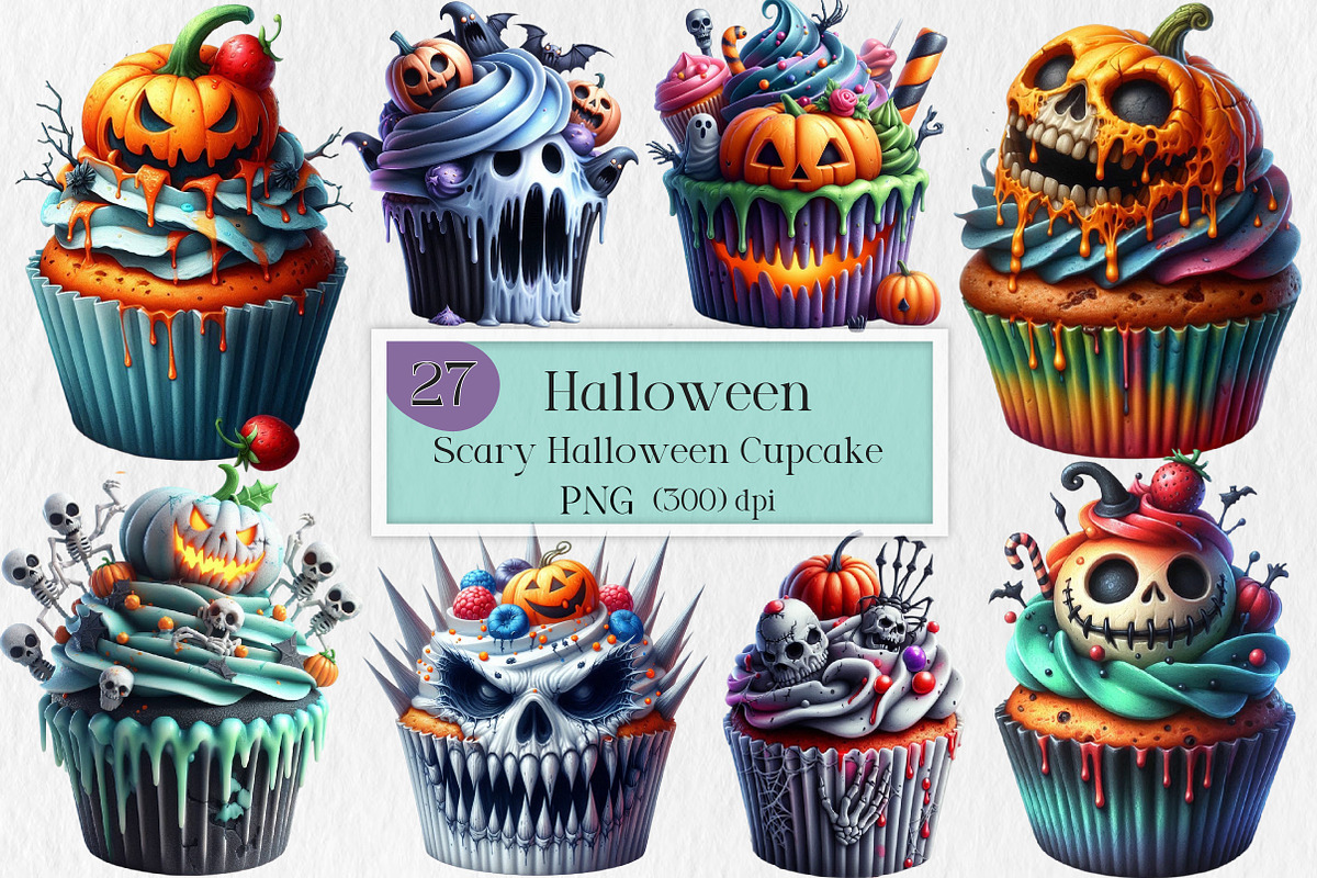 Scary Halloween Cupcake Clipart Png, an Illustration by Creative Art (Photo 1 of 4)