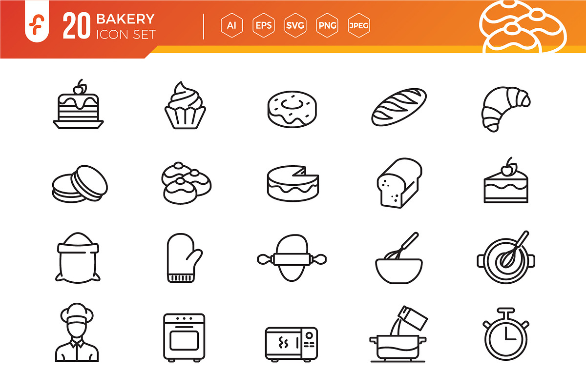 Bakery Elements Icon Set, an Outline Icon by ft.studio