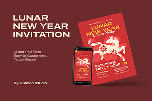 Lunar New Year Dinner Invitation, an Invitation Template by Gumico Studio.