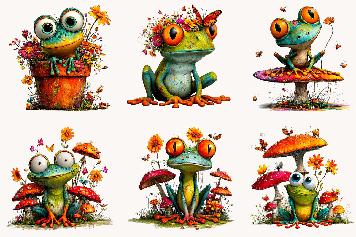 Quirky Colorful Quirky frog Clipart, a Seasonal Illustration by Designworld (Photo 3 of 10)
