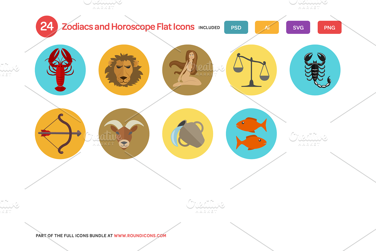 Zodiacs and Horoscope Flat Icons, an Icon by Vectopus.com (Photo 3 of 4)