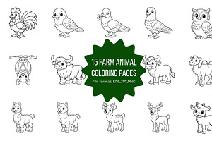 15 Cute Kawaii Animal Coloring Pages, an Animal Illustration by Annudesign