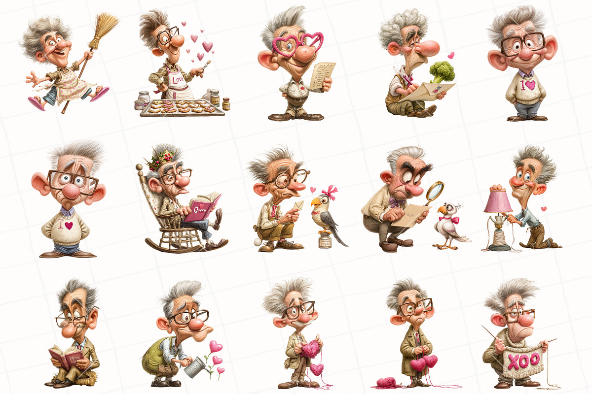 Whimsical Valentine Grandpa Clipart, an Illustration by OK Design (Photo 3 of 6)