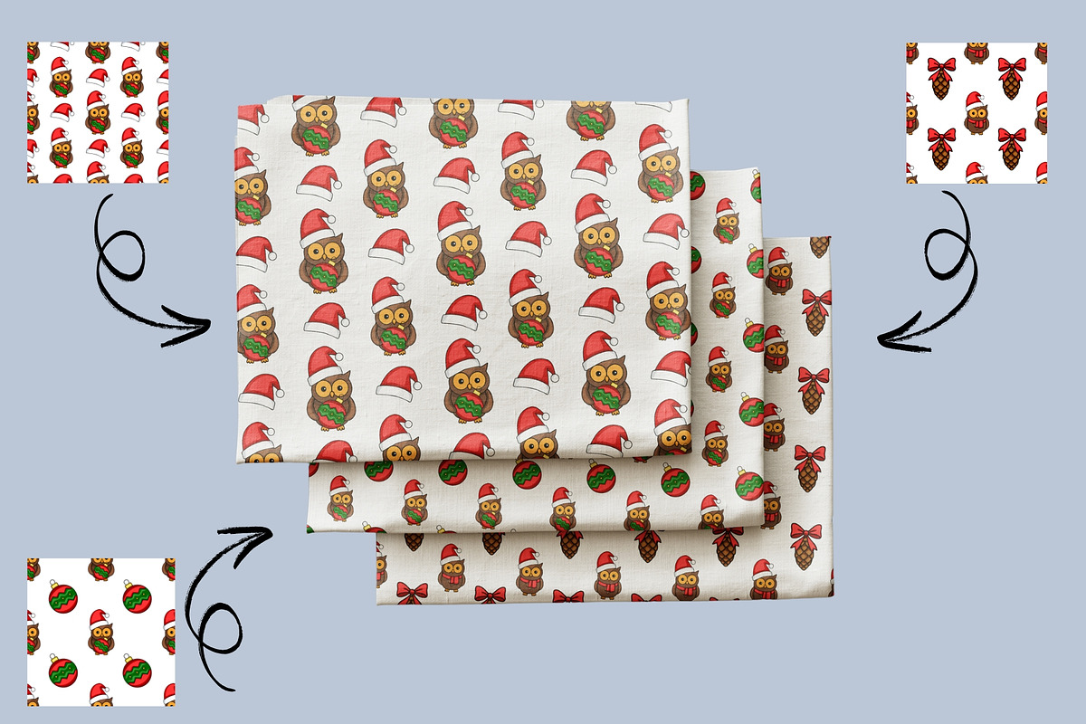 Christmas Owl: Patterns & Clipart, a Seasonal Illustration by Elatedowl (Photo 7 of 16)
