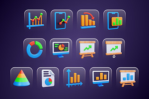 Graph And Chart 3D Icons