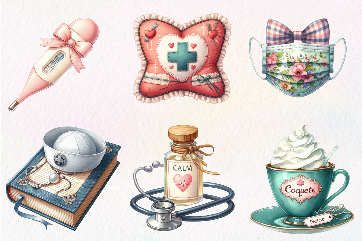 Watercolor Coquette Nurse Clipart, an Illustration by CreationArt (Photo 2 of 5)