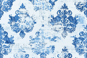 Seamless pattern blue distressed damask pattern with vintage flo, a Pattern Graphic by Studio ANNA