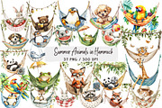 Summer Animals in Hammock Clipart, an Animal Illustration by DreamArtGraphic (Thumbnail 1 of 4)