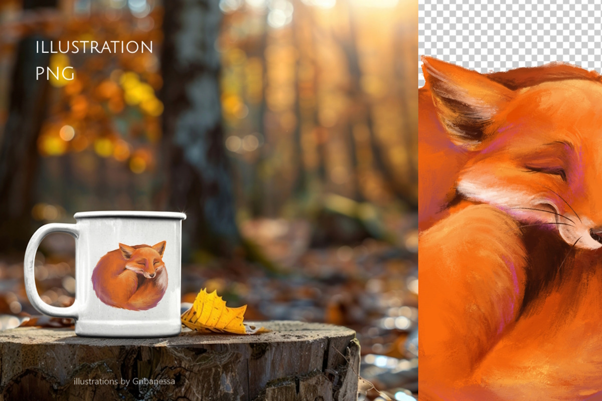 Cozy Autumn Fox & Oak Leaf, an Animal Illustration by Gribanessa (Photo 3 of 11)