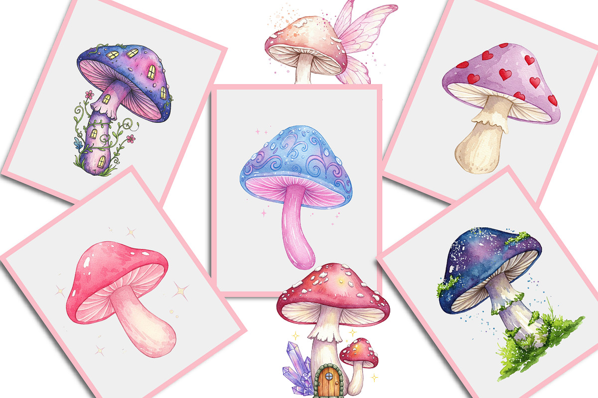 Watercolor Cute Magic Mushroom Png, an Illustration by Creative Art (Photo 6 of 9)