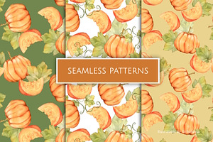 Seamless Pumpkin Pattern Set, a Pattern Graphic by Gribanessa