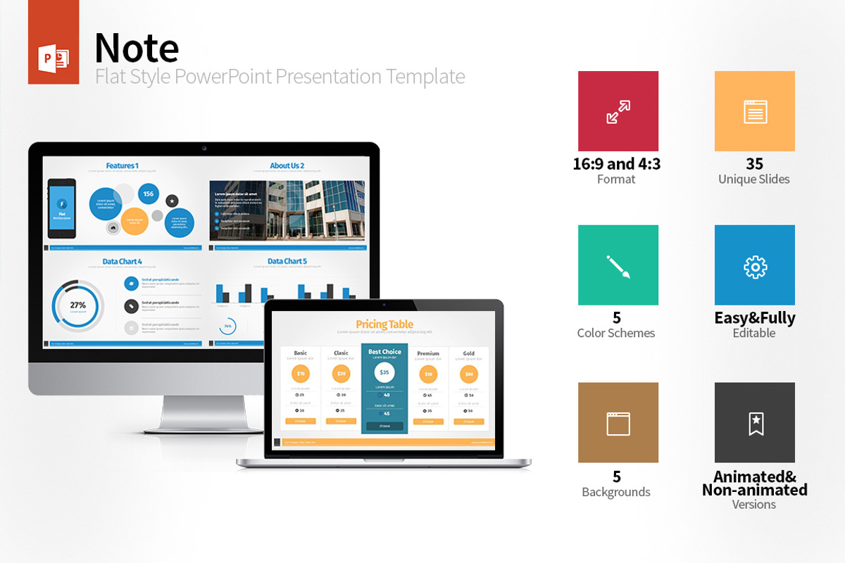 Note Flat Style PowerPoint Template, a Presentation Template by iDny (Photo 1 of 4)