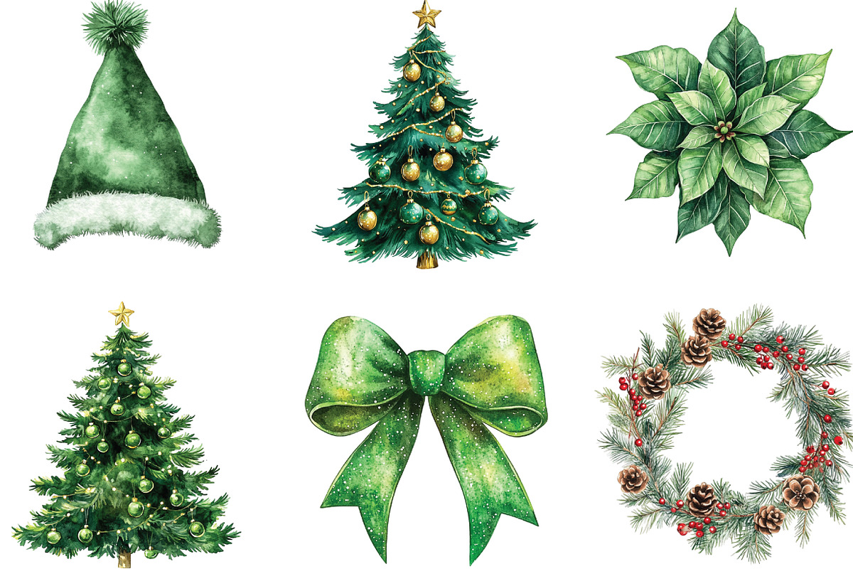 Green Christmas Sublimation Clipart, an Illustration by CraftArtStudio (Photo 3 of 6)