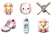 Retro Girly Baseball Clipart, an Illustration by Watercolor design (Thumbnail 3 of 4)