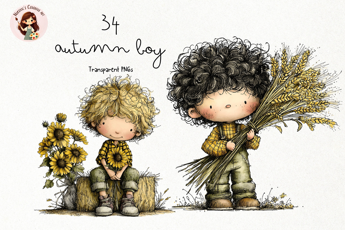 Autumn Boy Watercolor Clipart PNG, a Person Illustration by Nicolle's Colorful Art (Photo 1 of 4)