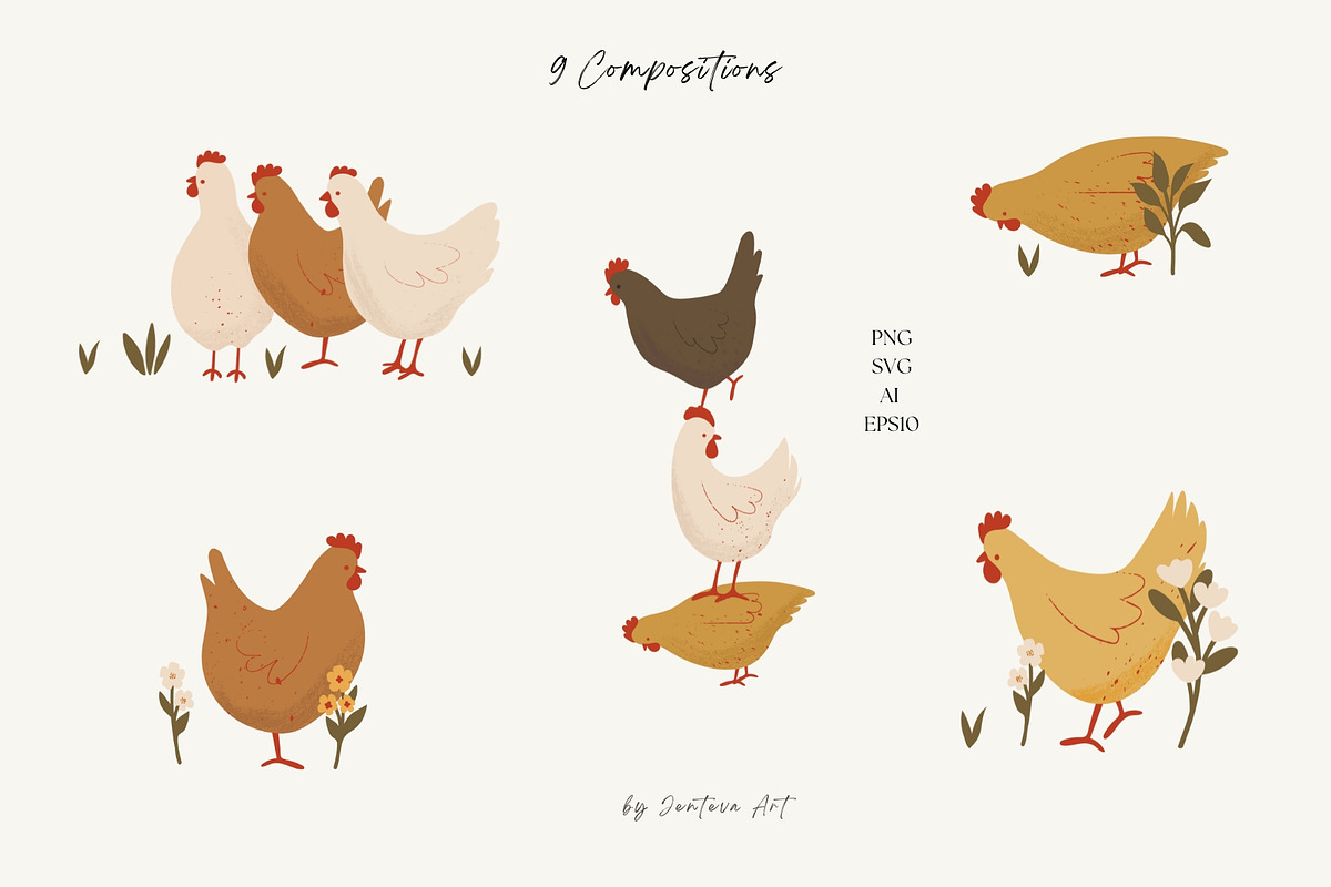 Cute Chickens & Florals Nursery Art, an Animal Illustration by Jenteva Art (Photo 3 of 16)