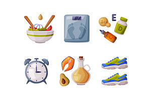 Healthy Lifestyle Objects with Food, a Food Illustration by TopVectors