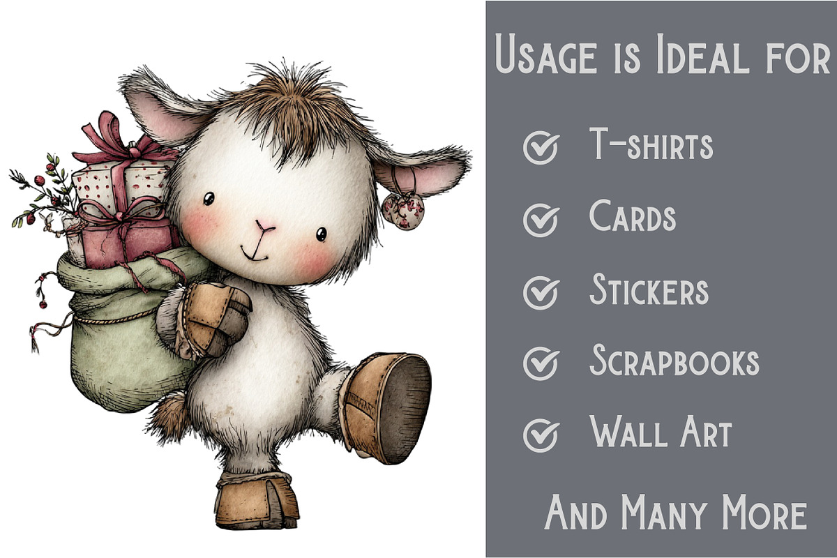 Whimsical Christmas Goat Clipart, an Illustration by Pixels.Craft (Photo 3 of 6)