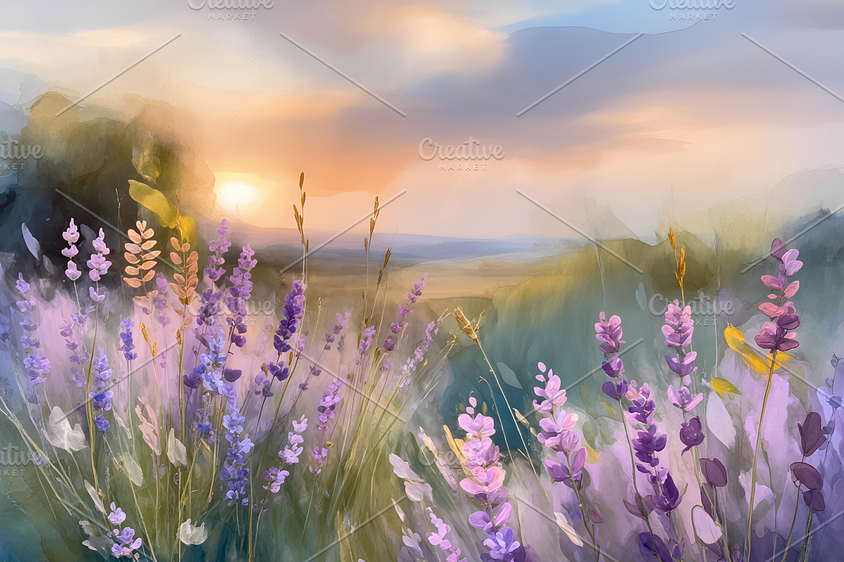 Lavender Field Watercolor Art, a Background Graphic by Floraphoria (Photo 1 of 13)
