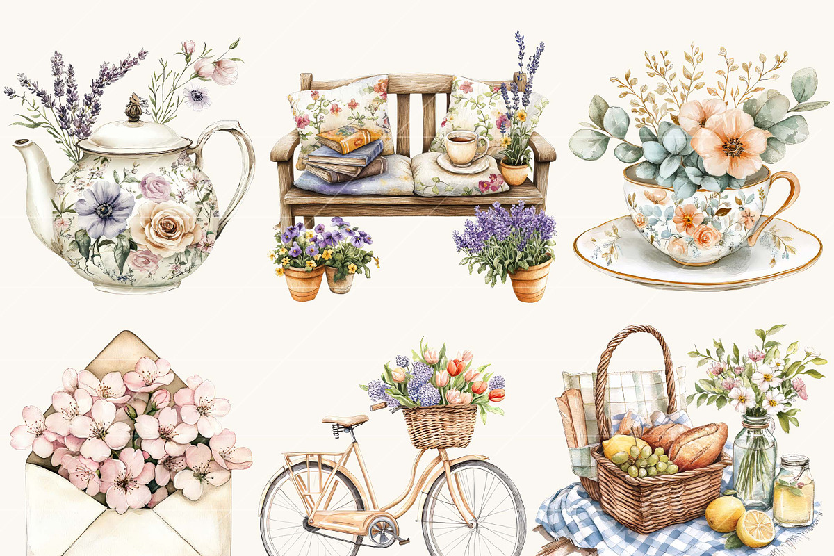 Watercolor Spring Clipart Bundle, a Decorative Illustration by ...