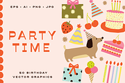 Happy Birthday Party Graphics, a Decorative Illustration by Gross Illustrations (Thumbnail 1 of 9)