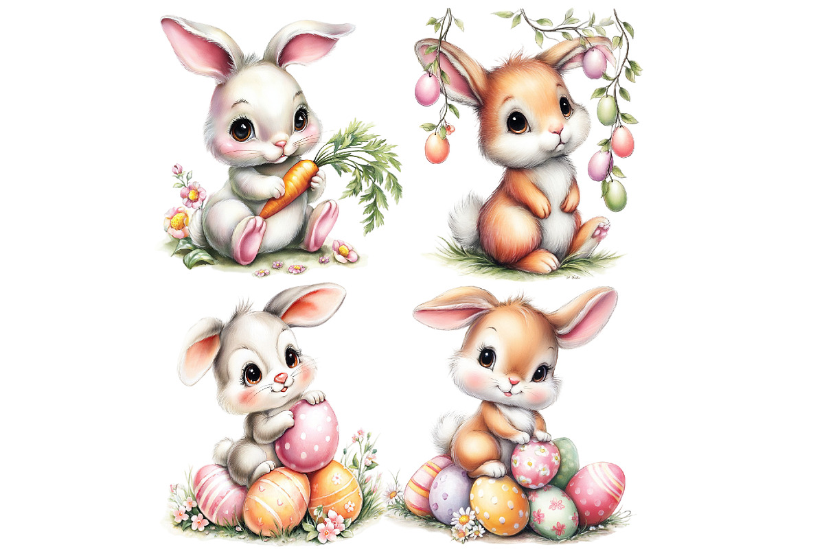 Cute Easter Day Bunny Watercolor Cli, an Illustration by Designworld (Photo 3 of 4)
