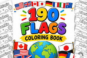 190 Flags Coloring Book for Kids PDF