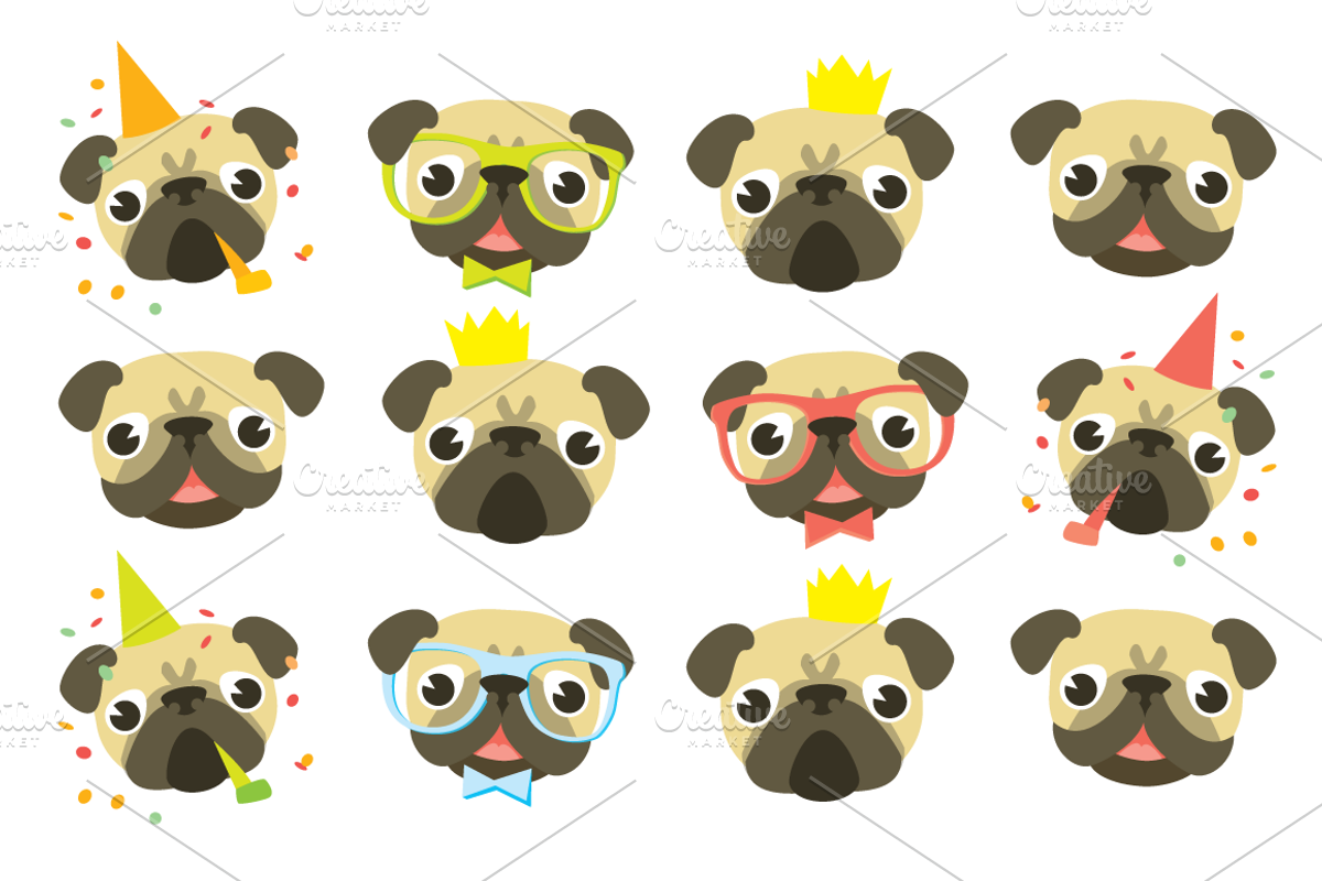 Vector pugs + 3 design templates, an Illustration by Olyzel (Photo 4 of 5)
