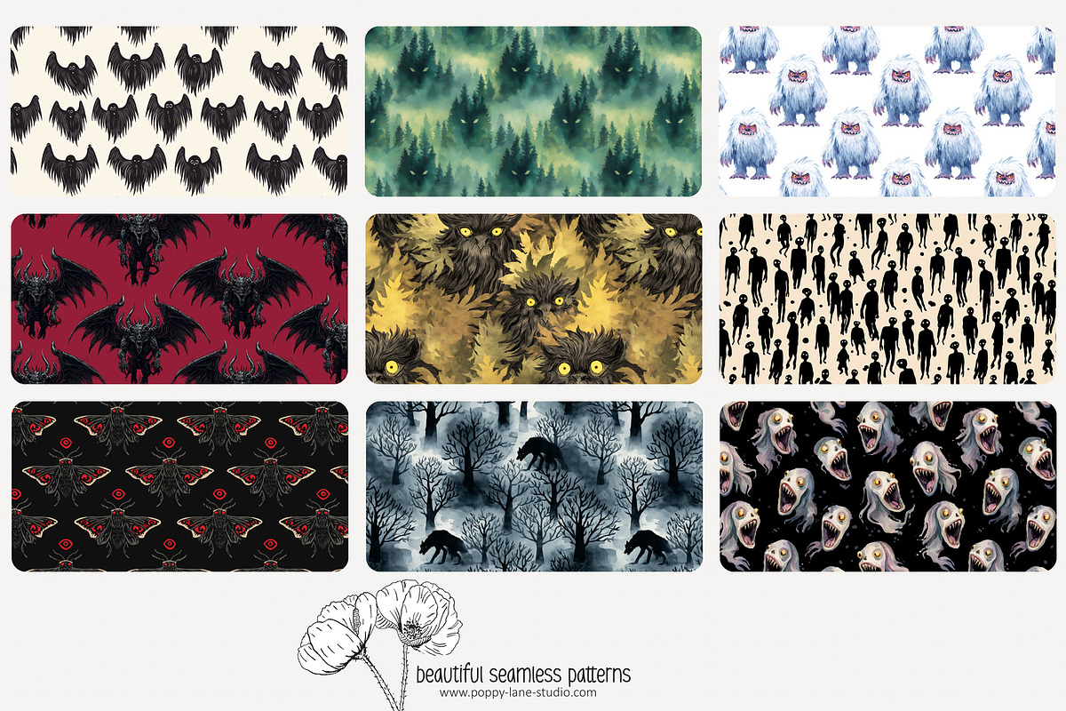 70 cryptid seamless pattern, a Pattern Graphic by Poppy Lane Studio