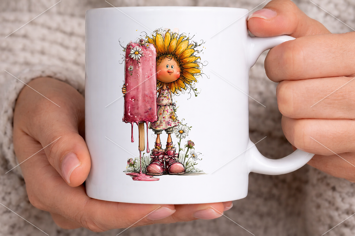 Summer Funny Sunflower Girls Clipart, a Seasonal Illustration by Canvas Craft (Photo 6 of 7)