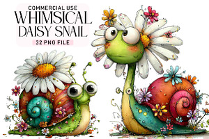 Whimsical Daisy Snail Clipart, a Seasonal Illustration by Daily.Designs